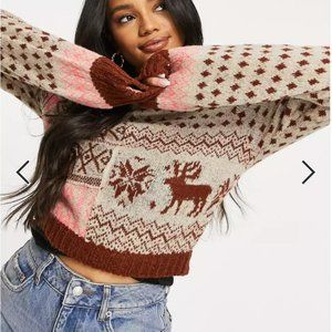 Free People Snow Globe Fair Isle Alpaca Wool Pullover Sweater